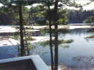 From balcony, pond is half liquid and half snow on ice (95KB)